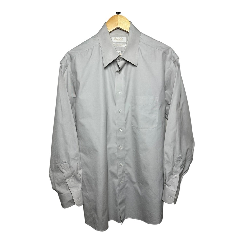Gold Label Roundtree & Yorke Men's Grey Non-Iron Dress Shirt Large 16-33